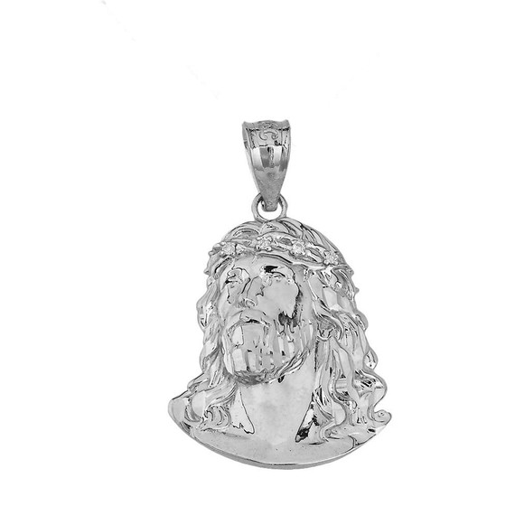 Jesus Christ Head CZ Pendant Necklace (Medium) in Sterling Silver