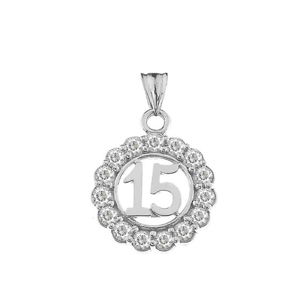 15 Quinceañera With CZ Pendant Necklace In Sterling Silver