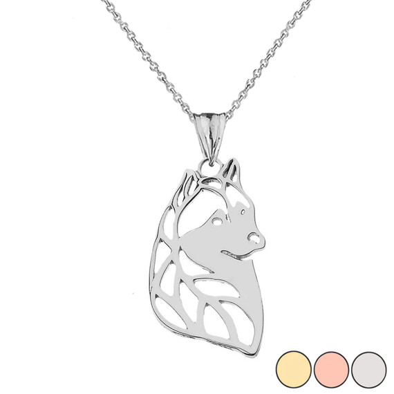 Alaskan Husky Cutout Silhouette Pendant Necklace In Gold (Yellow/Rose/White)