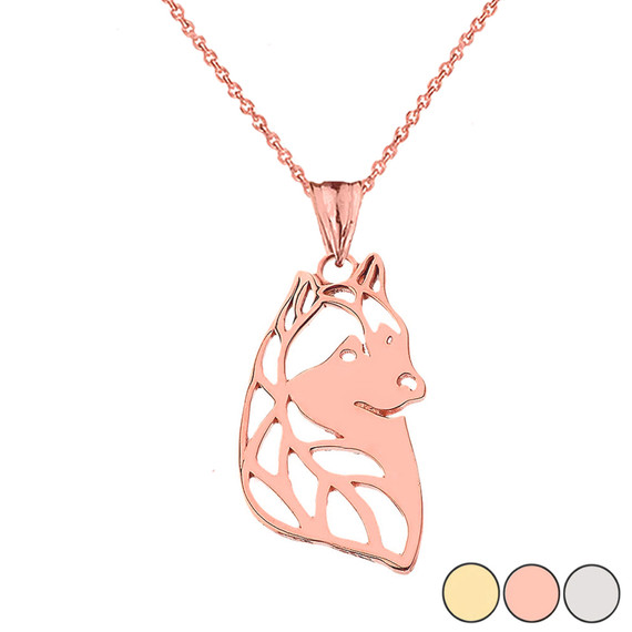 Alaskan Husky Cutout Silhouette Pendant Necklace In Gold (Yellow/Rose/White)