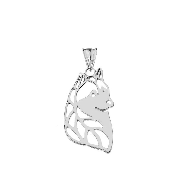 Alaskan Husky Cutout Silhouette Pendant Necklace In Sterling Silver