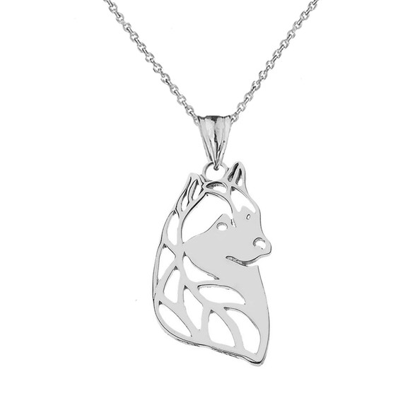 Alaskan Husky Cutout Silhouette Pendant Necklace In Sterling Silver