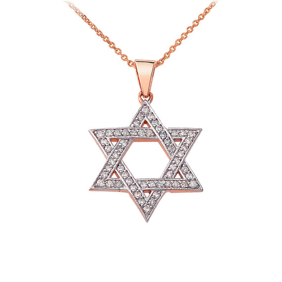 Star of David Diamond Pendant Necklace in Gold (Yellow/ Rose/White)