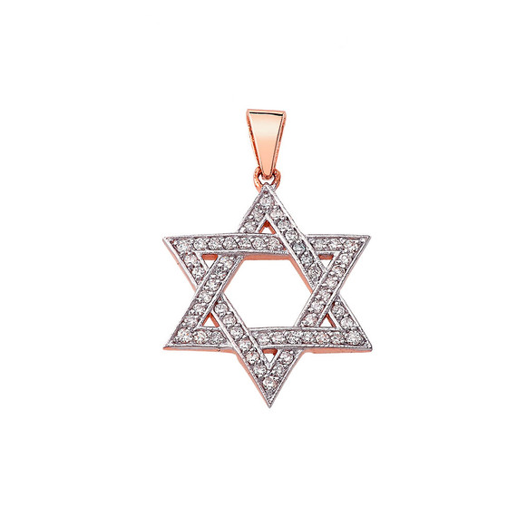 Star of David Diamond Pendant Necklace in Gold (Yellow/ Rose/White)