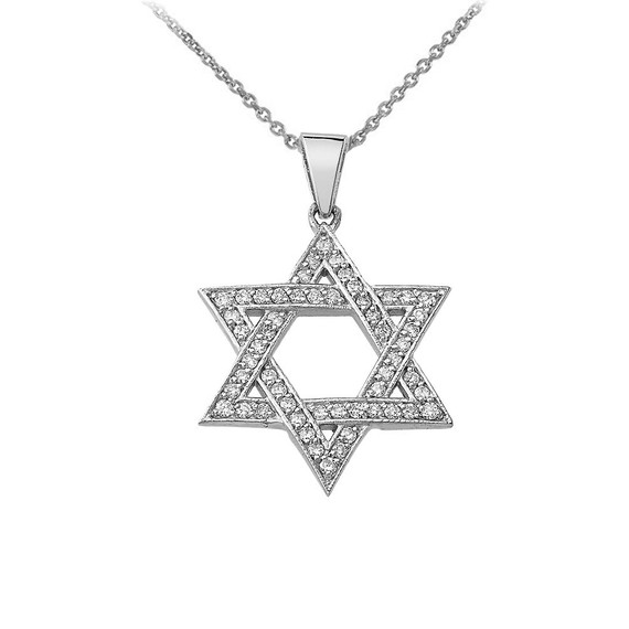 Star of David Cubic Zirconia Pendant Necklace in Sterling Silver