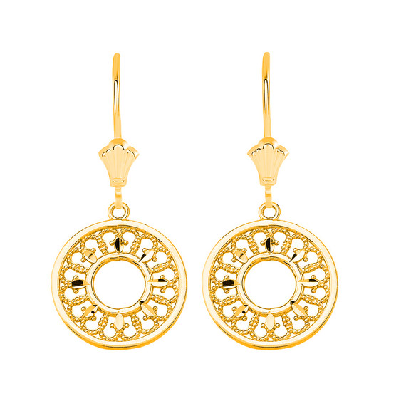 Filigree Concentric Circle Leverback Earrings(Available in Yellow/Rose/White Gold)