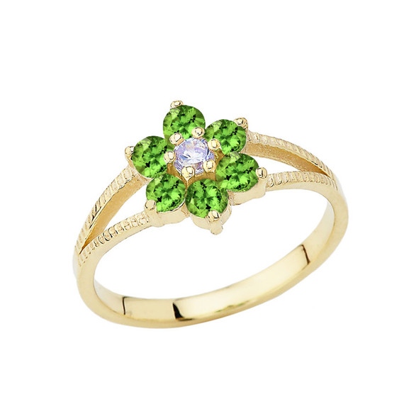Yellow Gold Personalized Peridot Birthstone Daisy Flower Ring Yellow Gold Personalized Peridot Birthstone Daisy Flower Ring