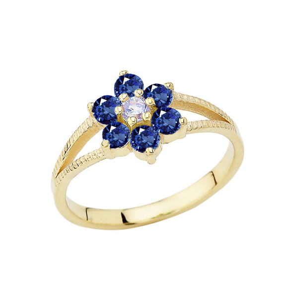 Yellow Gold Personalized Sapphire Birthstone Daisy Flower Ring Yellow Gold Personalized Sapphire Birthstone Daisy Flower Ring