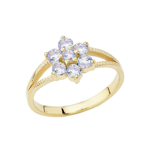 Dainty Milgrain Flower Personalized Birthstone Ring In Gold (Available in Yellow/Rose/White Gold)