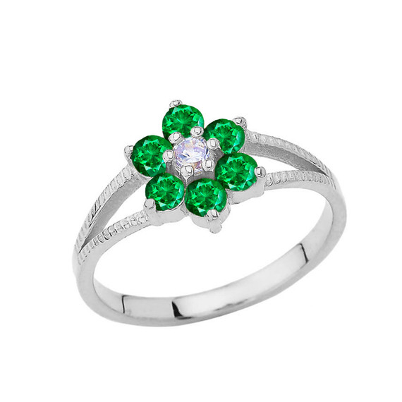 Dainty Milgrain Flower Personalized Birthstone Ring In Sterling Silver