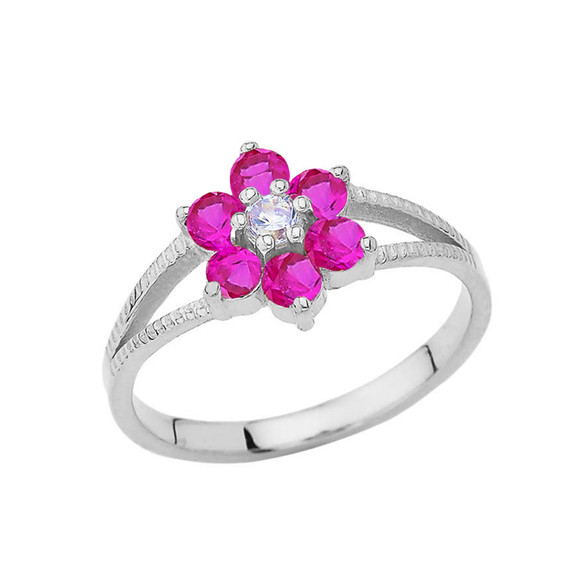 Dainty Milgrain Flower Personalized Birthstone Ring In Sterling Silver