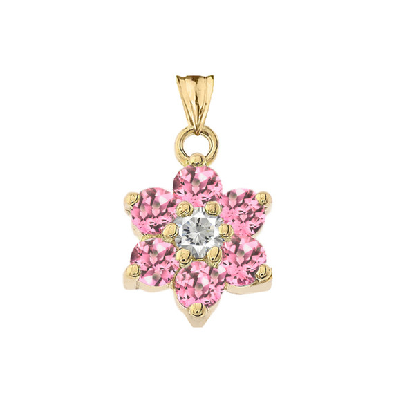 Dainty Milgrain Flower Personalized Birthstone  Pendant Necklace In Yellow Gold