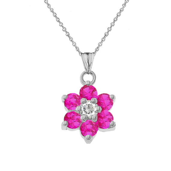 White Gold Custom Alexandrite Birthstone Flower Pendant Necklace