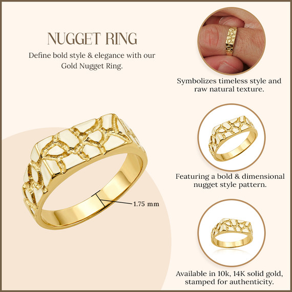 10K/14K Gold Nugget Ring - Men's Pinky Ring (Available in Yellow/ Rose/ White Gold)