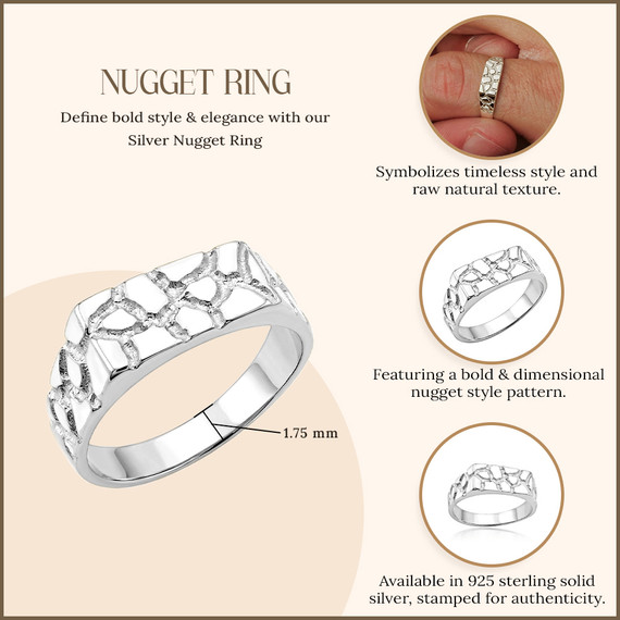 925 Sterling Silver Nugget Ring - Men's Pinky Ring