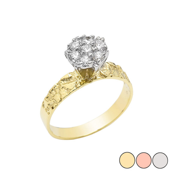 Popcorn Nugget 7mm .25cts Solitaire Ring in 10k Gold (Yellow/Rose/White)