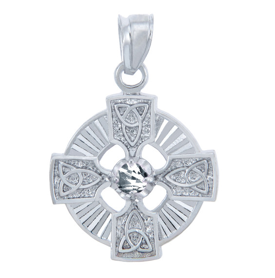 Silver Celtic Trinity Pendant with Clear CZ Stone