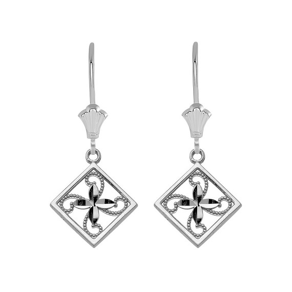 Charming Filigree Flower Leverback Earrings in Sterling Silver