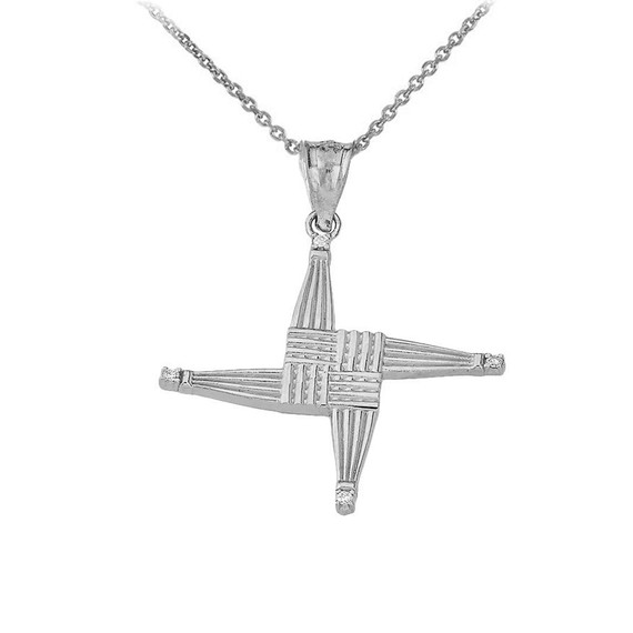 Irish St. Bridget's Christian Wall Cross CZ Pendant Necklace in Sterling Silver