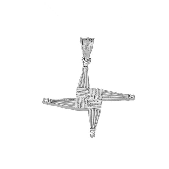 Irish St. Bridget's Christian Wall Cross CZ Pendant Necklace in Sterling Silver