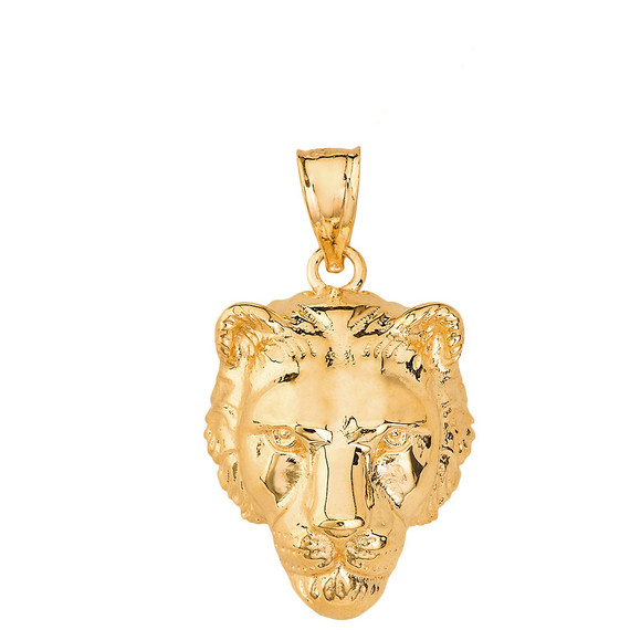 Mighty Lion's Head Pendant Necklace in Solid Gold (Yellow/Rose/White)