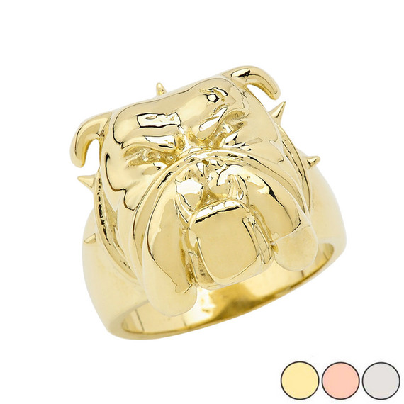 Angry Bulldog Face Ring in Gold (Yellow/Rose/White)