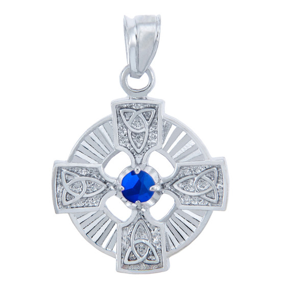 Silver Celtic Trinity Pendant with Sapphire CZ Stone