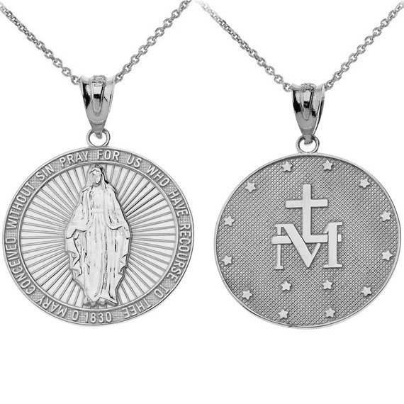 Our Lady of Graces Miraculous Medal Pendant Necklace in Sterling Silver