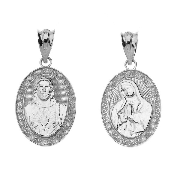 Reversible Virgin Mary and Jesus Christ Oval Pendant Necklace in Solid Gold (Yellow/Rose/White)