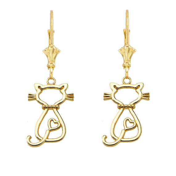 Openwork Backwards Cat Leverback Earring (Available in Yellow /Rose /White Gold)