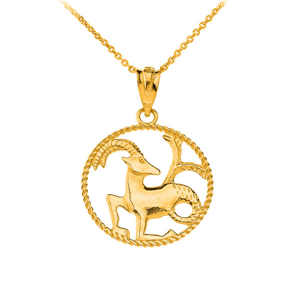 12 Astrological Zodiac Signs Rope Pendant Necklace in Solid Yellow Gold