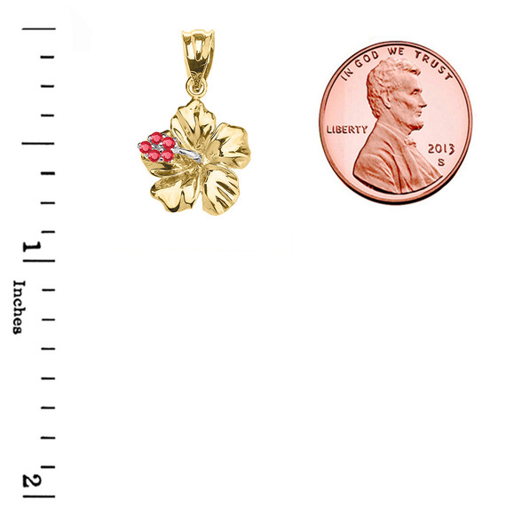 Caribbean Hibiscus (Malvaceae) Ruby Dainty Pendant Necklace In Gold (Yellow/Rose/White)