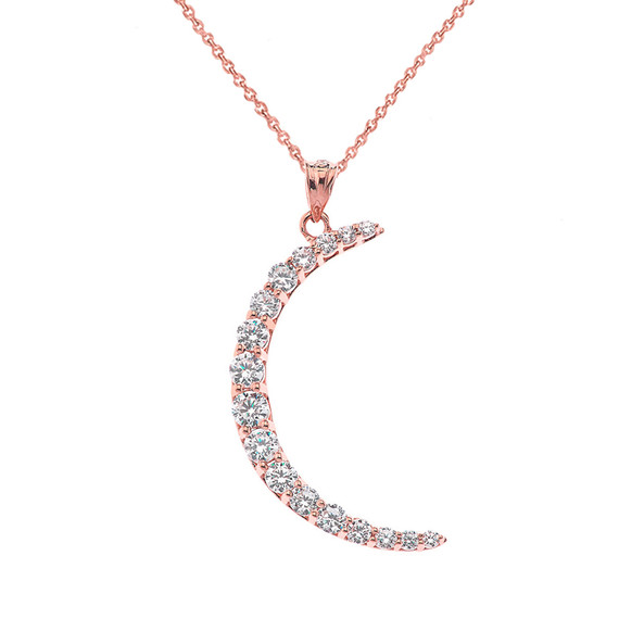 Crescent Moon With CZ Pendant Necklace in Gold (Yellow/Rose/White)