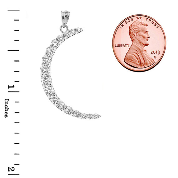 Crescent Moon With CZ Pendant Necklace in Gold (Yellow/Rose/White)