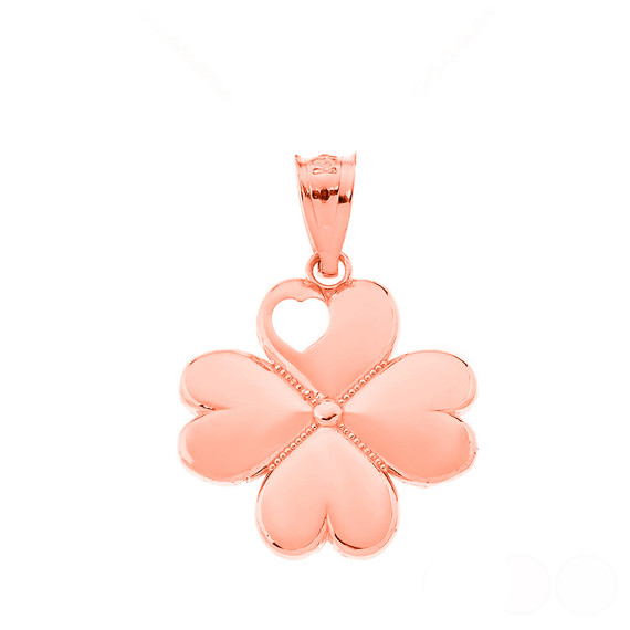 Rose Gold Lucky 4 Leaf Clover Heart Pendant