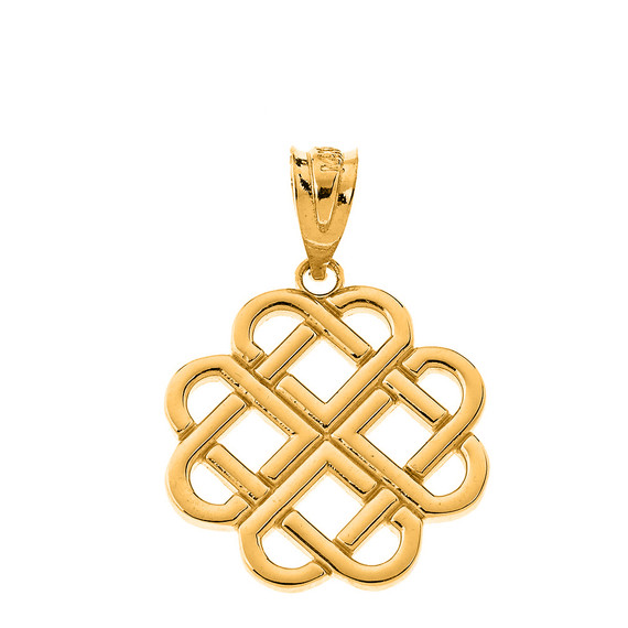 Interlocking Hearts Celtic Love Knot Pendant Necklace in Solid Gold (Yellow/Rose/White)