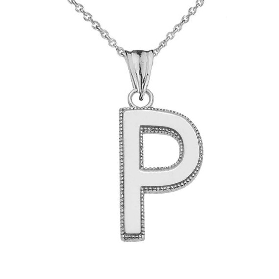 .925 Sterling Silver Personalized Milgrain Letter "A-Z" Initial Pendant Necklace