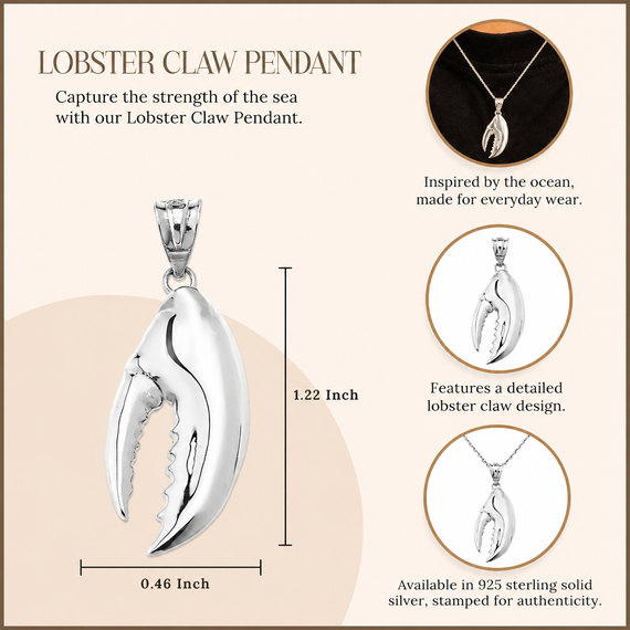 .925 Sterling Silver Lobster Claw Pendant Necklace