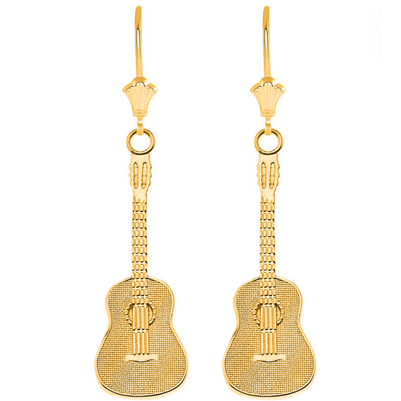 Musical Acoustic Band Guitar Leverback Earrings (Available in Yellow/Rose/White Gold)