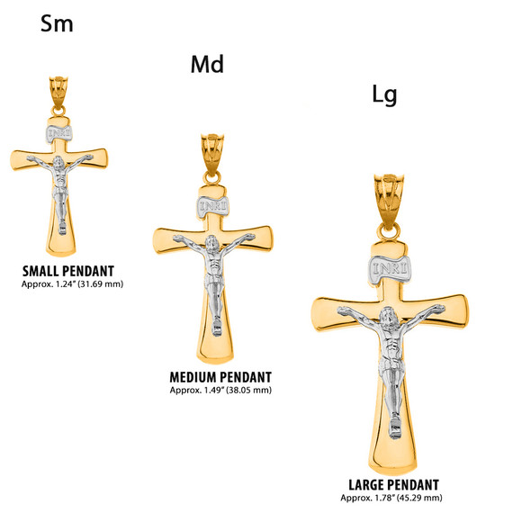 Jesus Christ Holy Cross in Solid Yellow Gold Two Tone