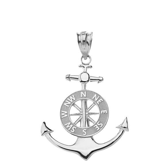Solid Gold Mariner's Anchor Compass Charm Pendant Necklace (Available in Yellow/Rose/White Gold)