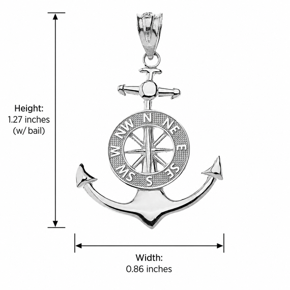 Mariner's Anchor Compass Charm Pendant Necklace in Sterling Silver