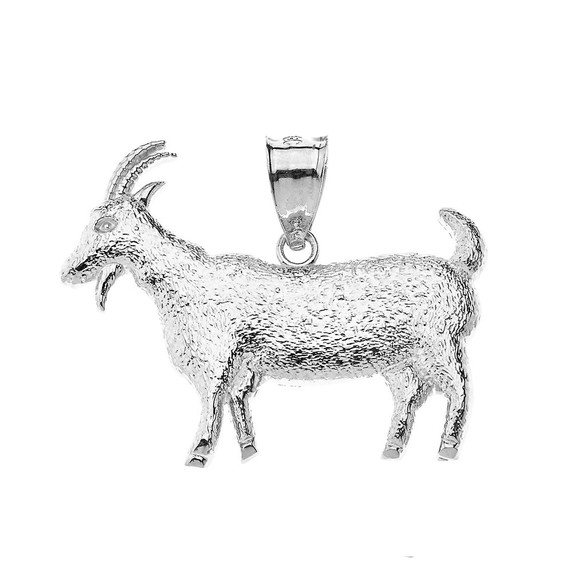 Goat Textured Charm Pendant Necklace in Sterling Silver