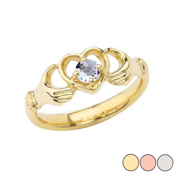 .20 CT Aquamarine Classic Claddagh Ring in Gold (Yellow/Rose/White)