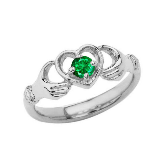 .20 CT Emerald Classic Claddagh Ring in Gold (Yellow/Rose/White)