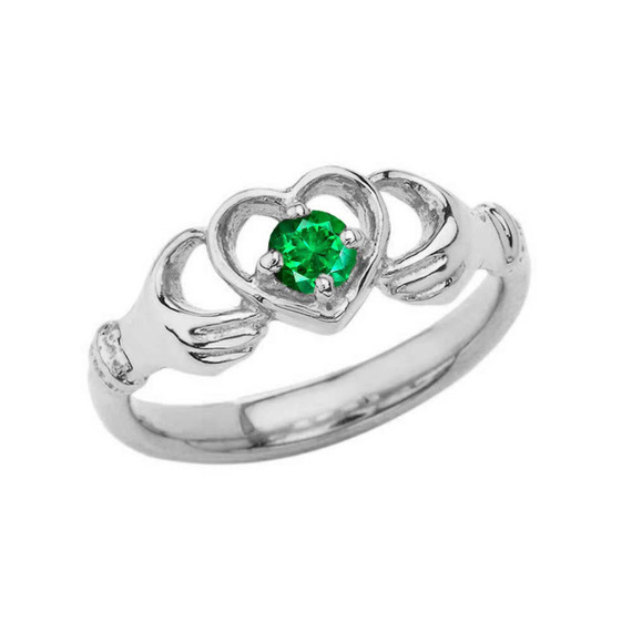 .20 CT Emerald Classic Claddagh Ring in Sterling Silver