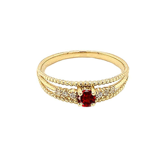 Genuine Garnet and Diamond Modern Engagement/Promise Ring in Gold (Yellow/Rose/White)