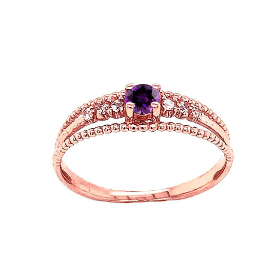 Genuine Amethyst and Diamond Modern Engagement/Promise Ring in Gold (Yellow/Rose/White)