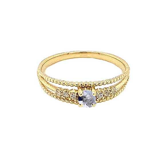Genuine Aquamarine and Diamond Modern Engagement/Promise Ring in Gold (Yellow/Rose/White)