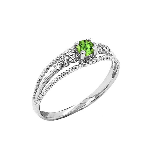 Genuine Peridot and Diamond Modern Engagement/Promise Ring in Sterling Silver
